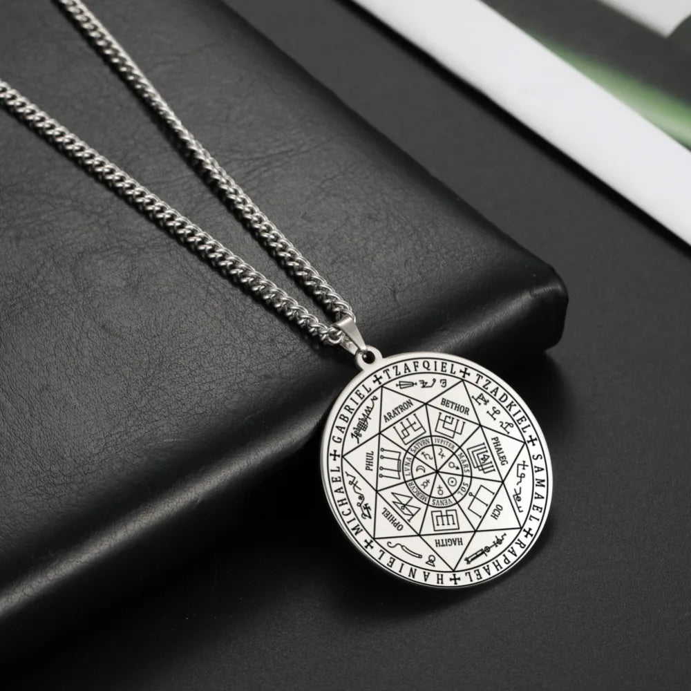 Seal of Solomon Seven Archangel Necklace Men Women Stainless Steel Jewelry 