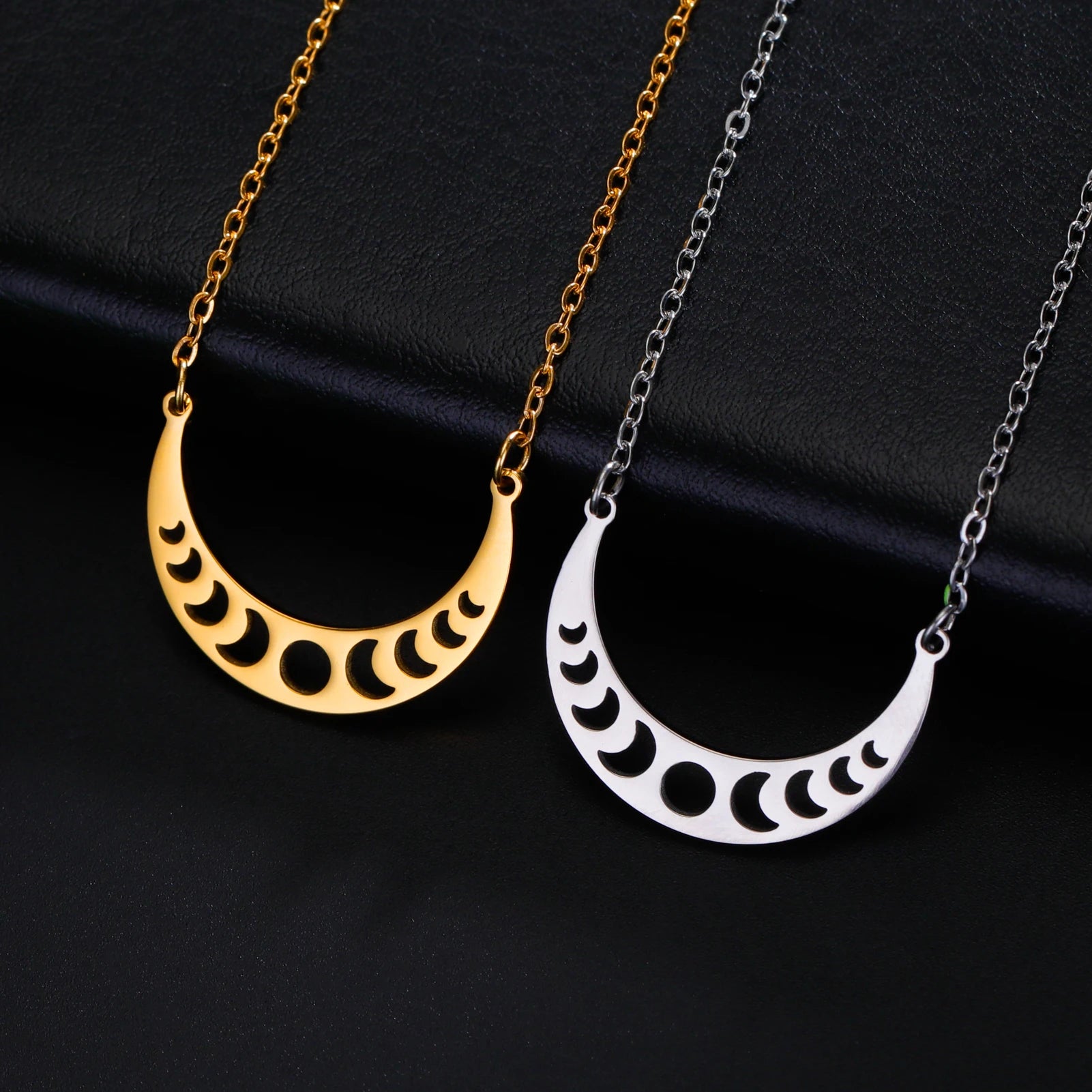 Moon Phase Necklace Stainless Steel Fashion Crescent Moon Jewelry Celestial Moon