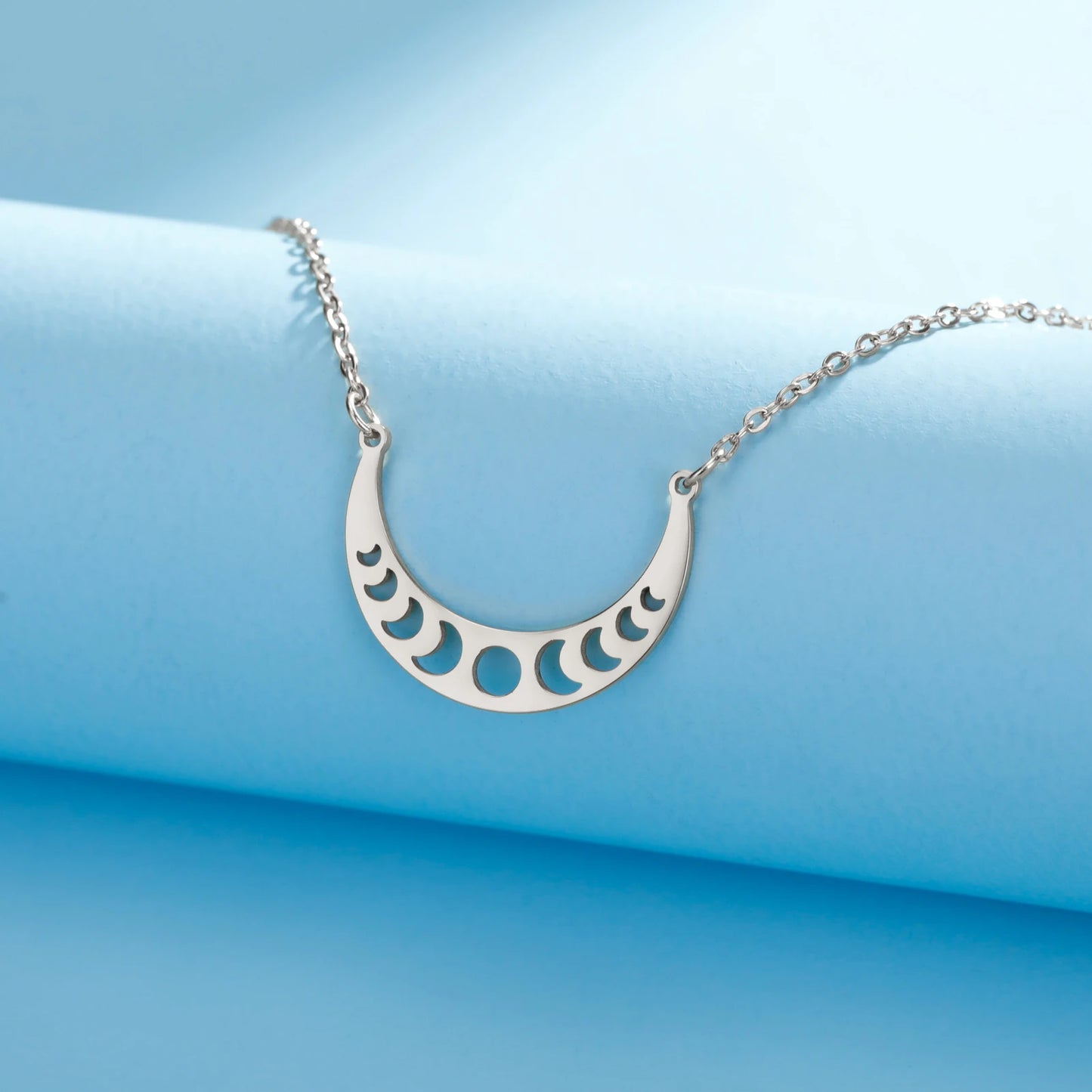 Moon Phase Necklace Stainless Steel Fashion Crescent Moon Jewelry Celestial Moon