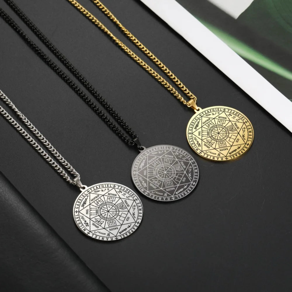 Seal of Solomon Seven Archangel Necklace Men Women Stainless Steel Jewelry 