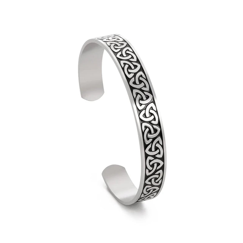 Triquetra Cuff Bangle for Women Men Stainless Steel Bracelet Jewelry Good Luck Protection Celtics Irish Knots 