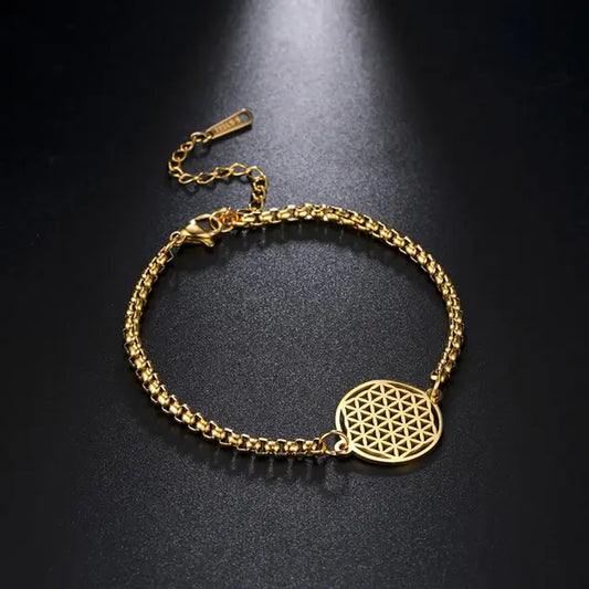 Flower of Life Bracelet Stainless Steel Sacred Geometry Mandala Box Chain Bracelets Bangle Pulseira Jewelry Gifts for Women Men