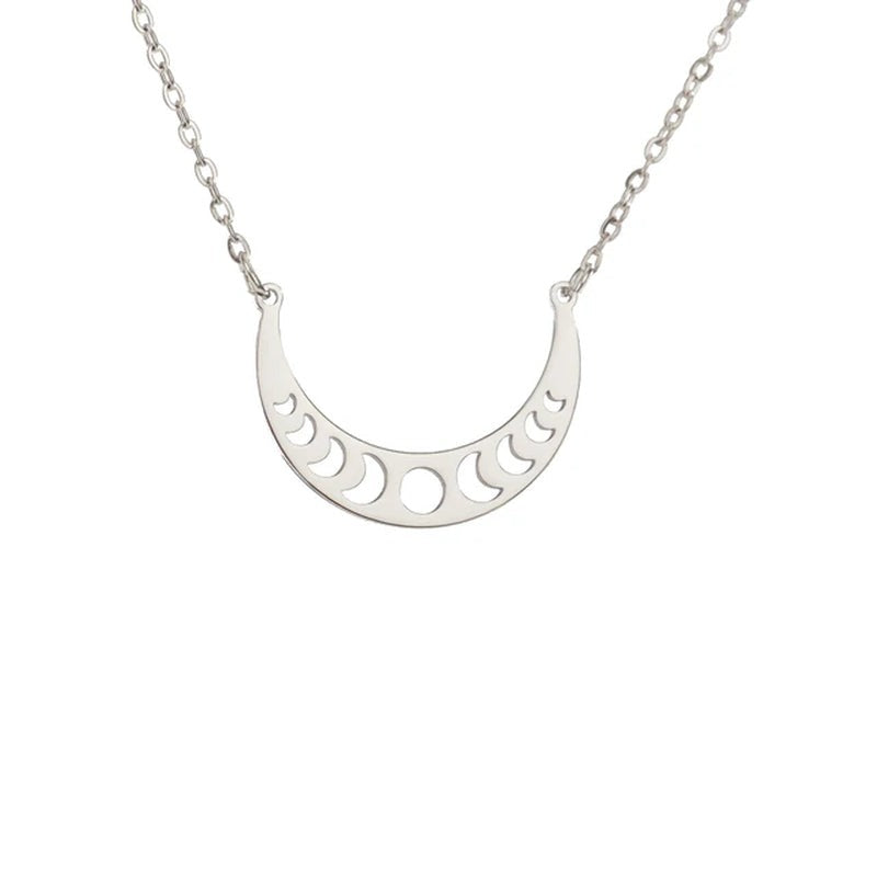 Moon Phase Necklace Stainless Steel Fashion Crescent Moon Jewelry Celestial Moon