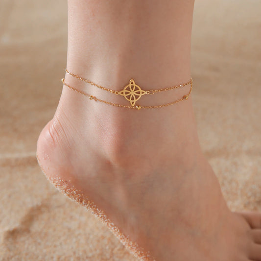 Witch Knot Anklet Women Stainless Steel Double Layer Chain Ankle Bracelet Jewelry