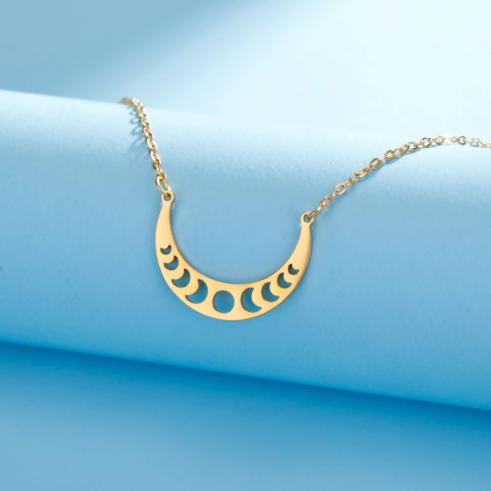 Moon Phase Necklace Stainless Steel Fashion Crescent Moon Jewelry Celestial Moon