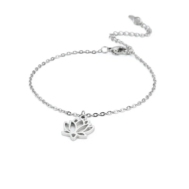  Lotus Flower Anklet Stainless Steel Bohemian Ankle Bracelet Jewelry