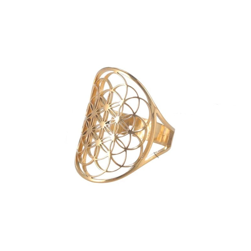 Flower of Life Ring Stainless Steel Jewelry Sacred Geometry Rings 