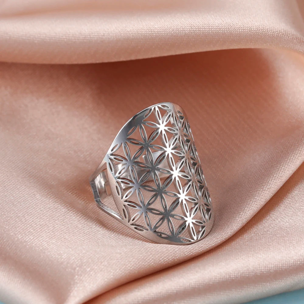 Flower of Life Ring Stainless Steel Jewelry Sacred Geometry Rings 