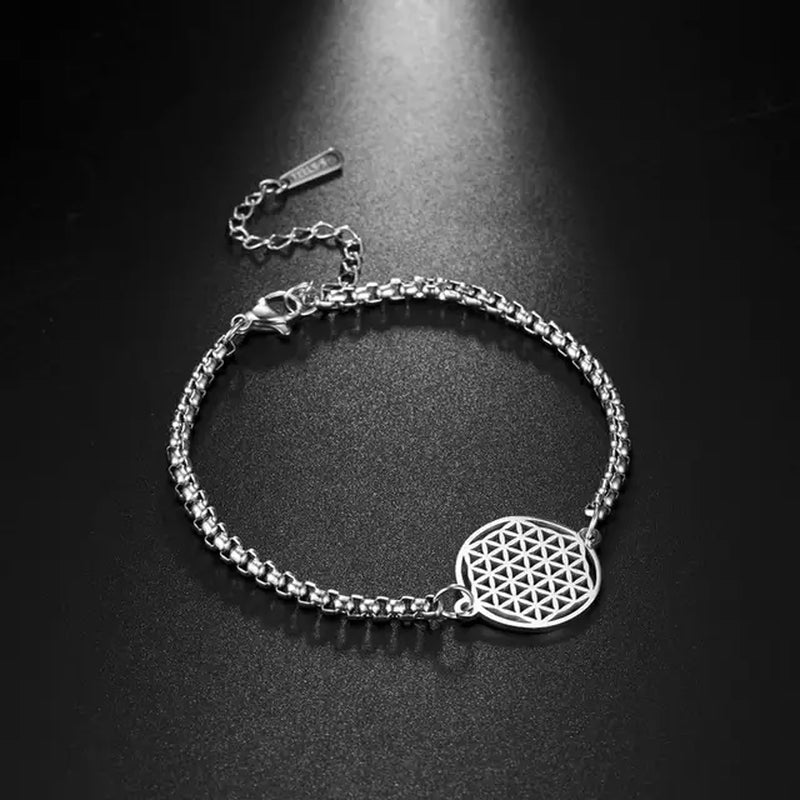 Flower of Life Bracelet Stainless Steel Sacred Geometry Mandala Box Chain Bracelets Bangle Pulseira Jewelry Gifts for Women Men