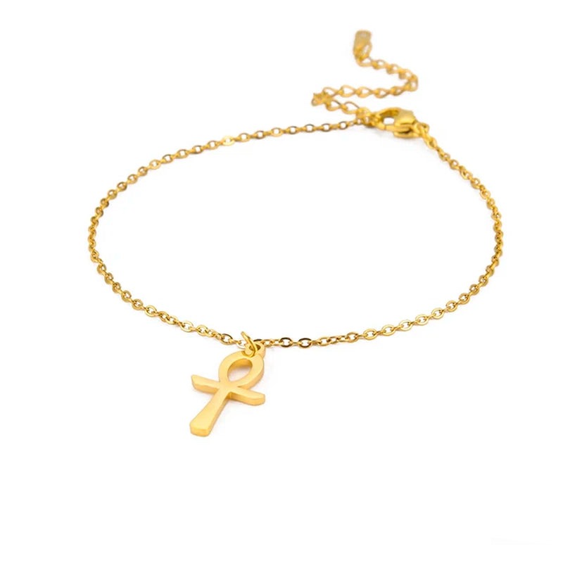 New Egypt Ankh Cross Anklet Stainless Steel Egyptian Pendant Leg Foot Ankle Bracelet Beach Jewelry Gift for Women