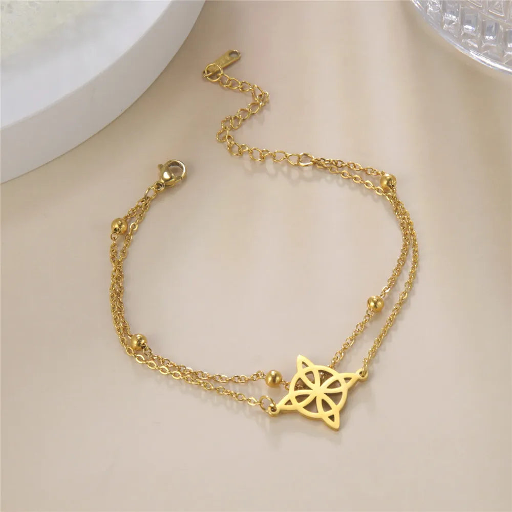 Witch Knot Anklet Women Stainless Steel Double Layer Chain Ankle Bracelet Jewelry