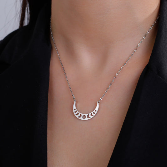 Moon Phase Necklace Stainless Steel Fashion Crescent Moon Jewelry Celestial Moon