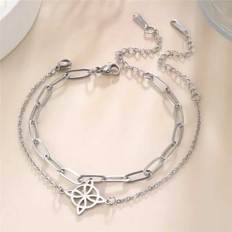 Witch Knot Anklet Women Stainless Steel Double Layer Chain Ankle Bracelet Jewelry