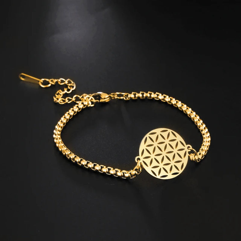 Flower of Life Bracelet Stainless Steel Sacred Geometry Mandala Box Chain Bracelets Bangle Pulseira Jewelry Gifts for Women Men