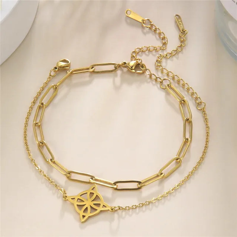 Witch Knot Anklet Women Stainless Steel Double Layer Chain Ankle Bracelet Jewelry