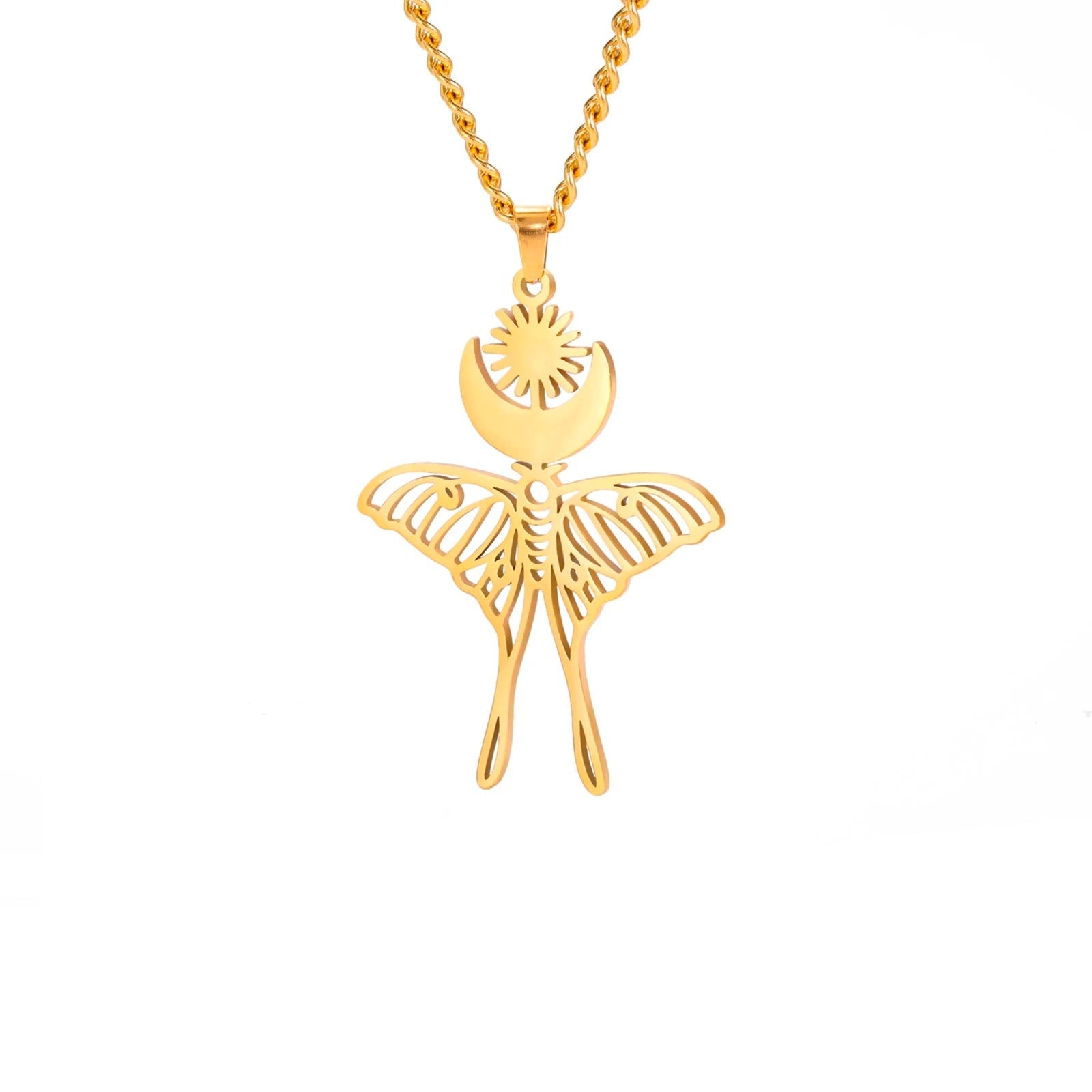 Moon Sun Luna Moth Pendant Necklace Stainless Steel Jewelry