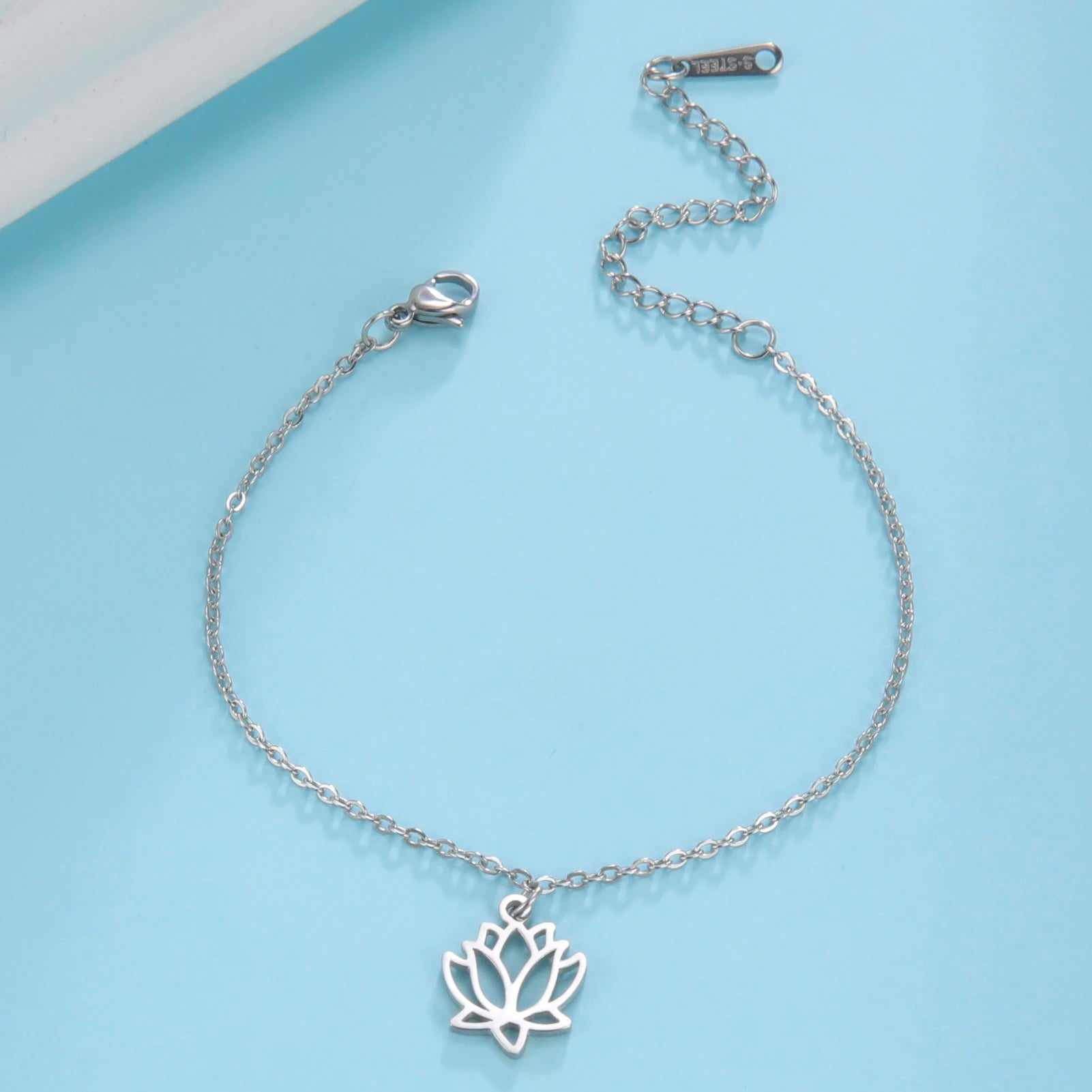  Lotus Flower Anklet Stainless Steel Bohemian Ankle Bracelet Jewelry