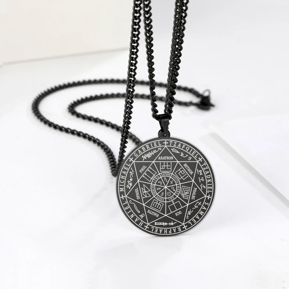 Seal of Solomon Seven Archangel Necklace Men Women Stainless Steel Jewelry 