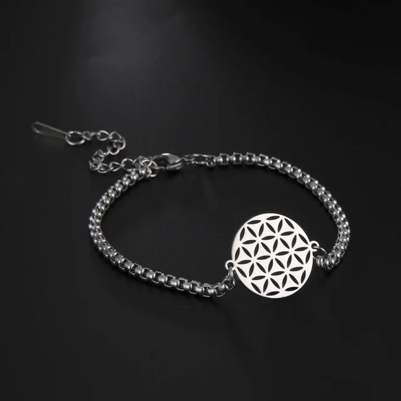 Flower of Life Bracelet Stainless Steel Sacred Geometry Mandala Box Chain Bracelets Bangle Pulseira Jewelry Gifts for Women Men