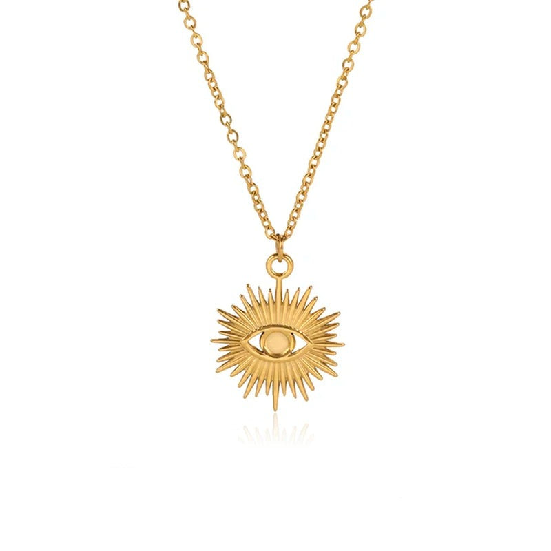 Turkish Evil Eye Pendant Necklace Stainless Steel Gold Color 