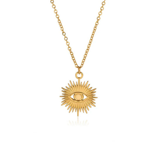 Turkish Evil Eye Pendant Necklace Stainless Steel Gold Color 